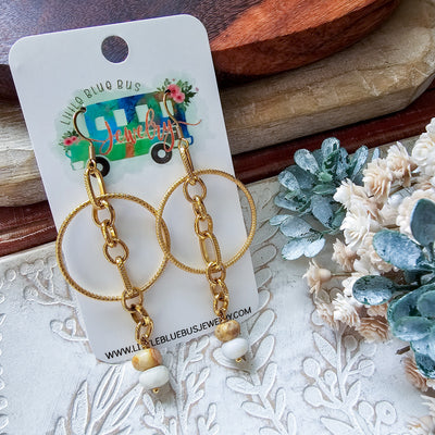 Crazy Lace Agate + Gold Hoop + Chain Earrings