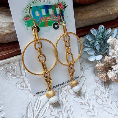 Crazy Lace Agate + Gold Hoop + Chain Earrings