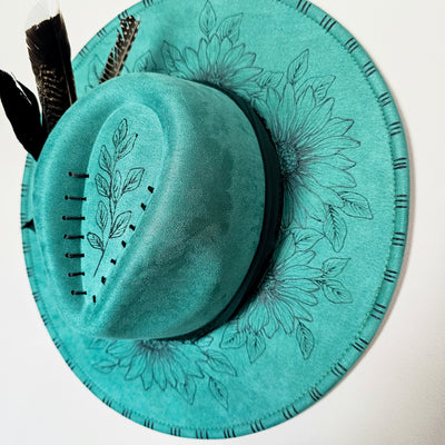 Girl's Day Out || Green Teal Suede Burned Wide Brim Hat
