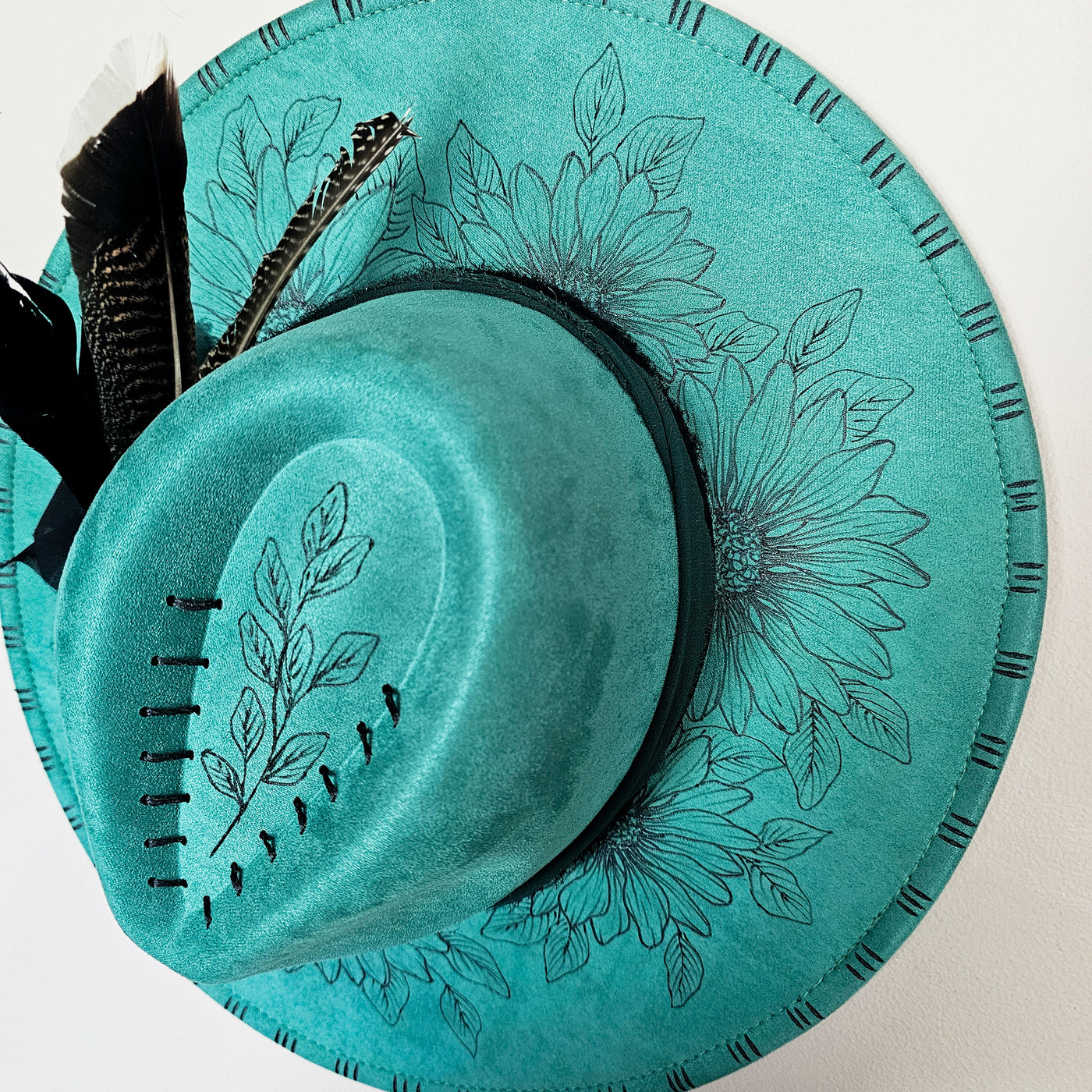 Girl's Day Out || Green Teal Suede Burned Wide Brim Hat