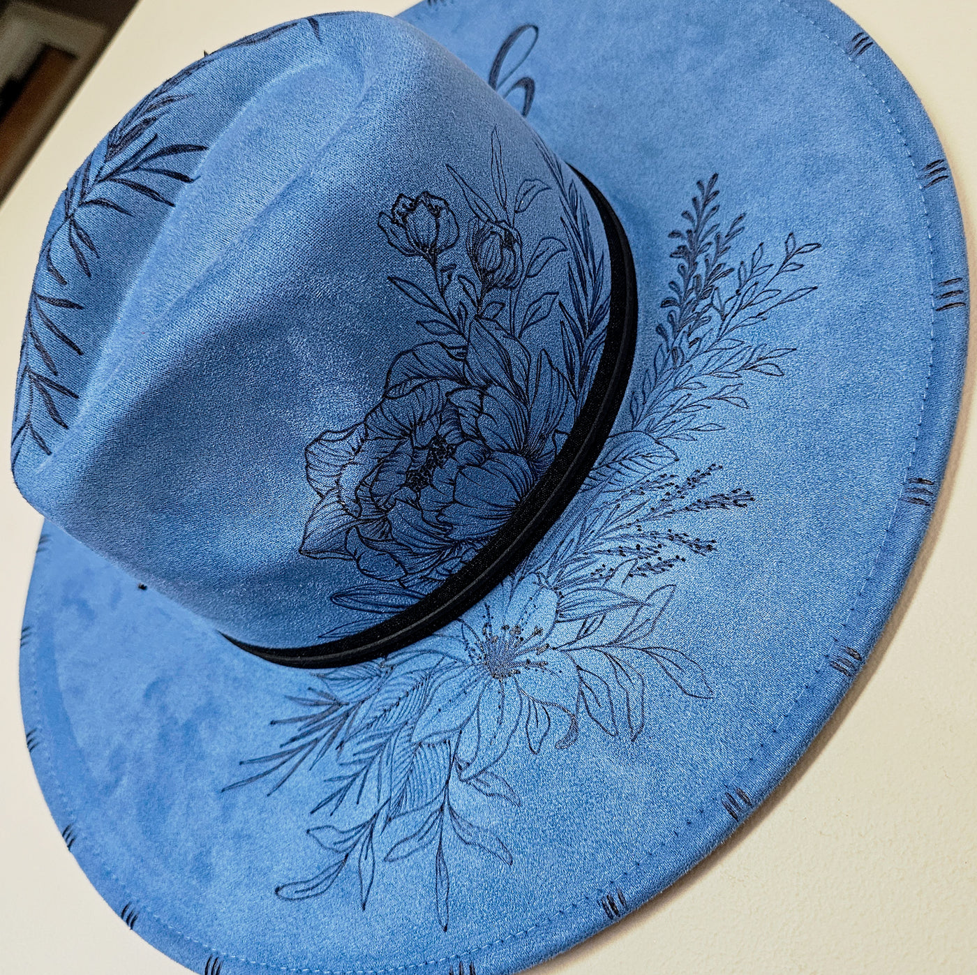 Grit and Grace || Blue Suede Burned Wide Brim Hat