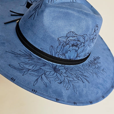 Grit and Grace || Blue Suede Burned Wide Brim Hat