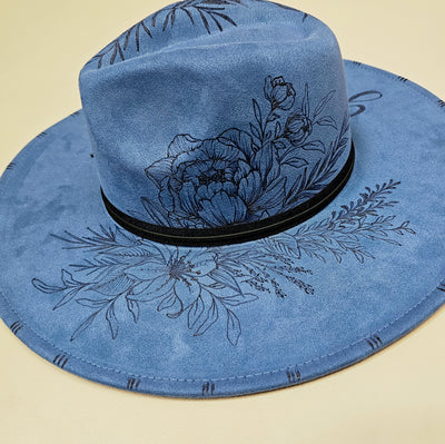 Grit and Grace || Blue Suede Burned Wide Brim Hat