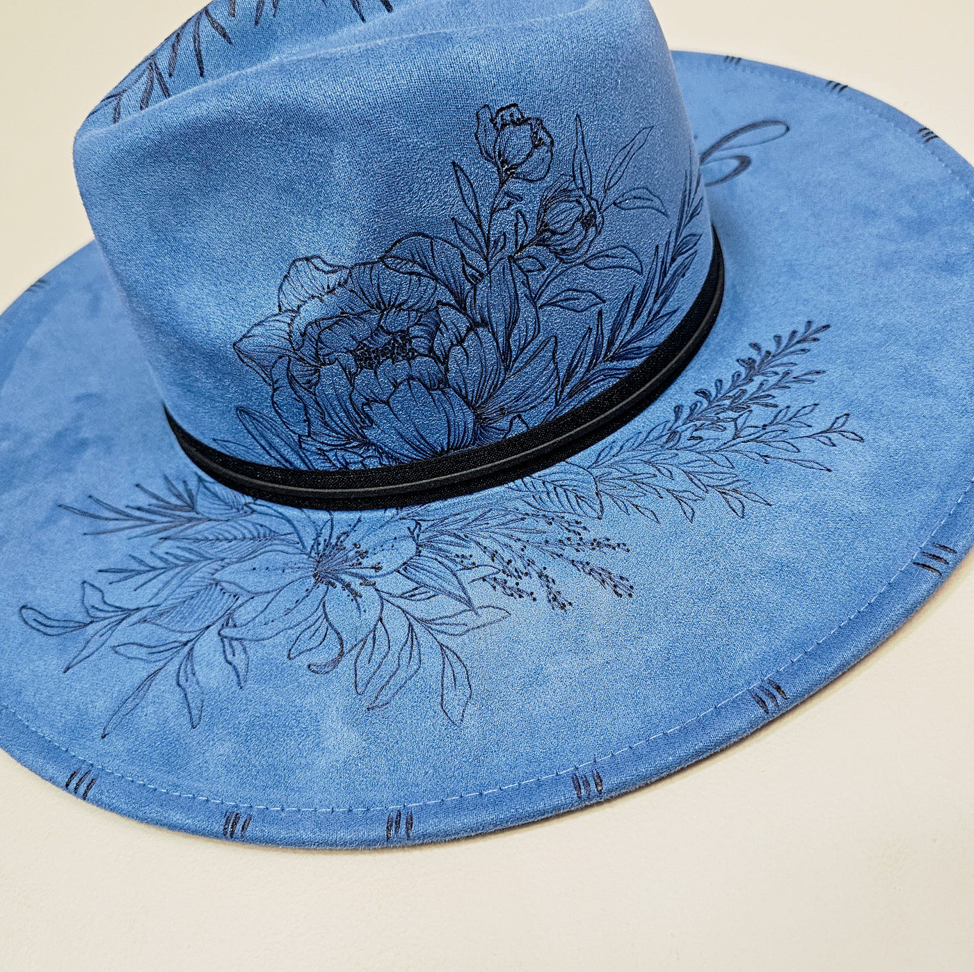 Grit and Grace || Blue Suede Burned Wide Brim Hat