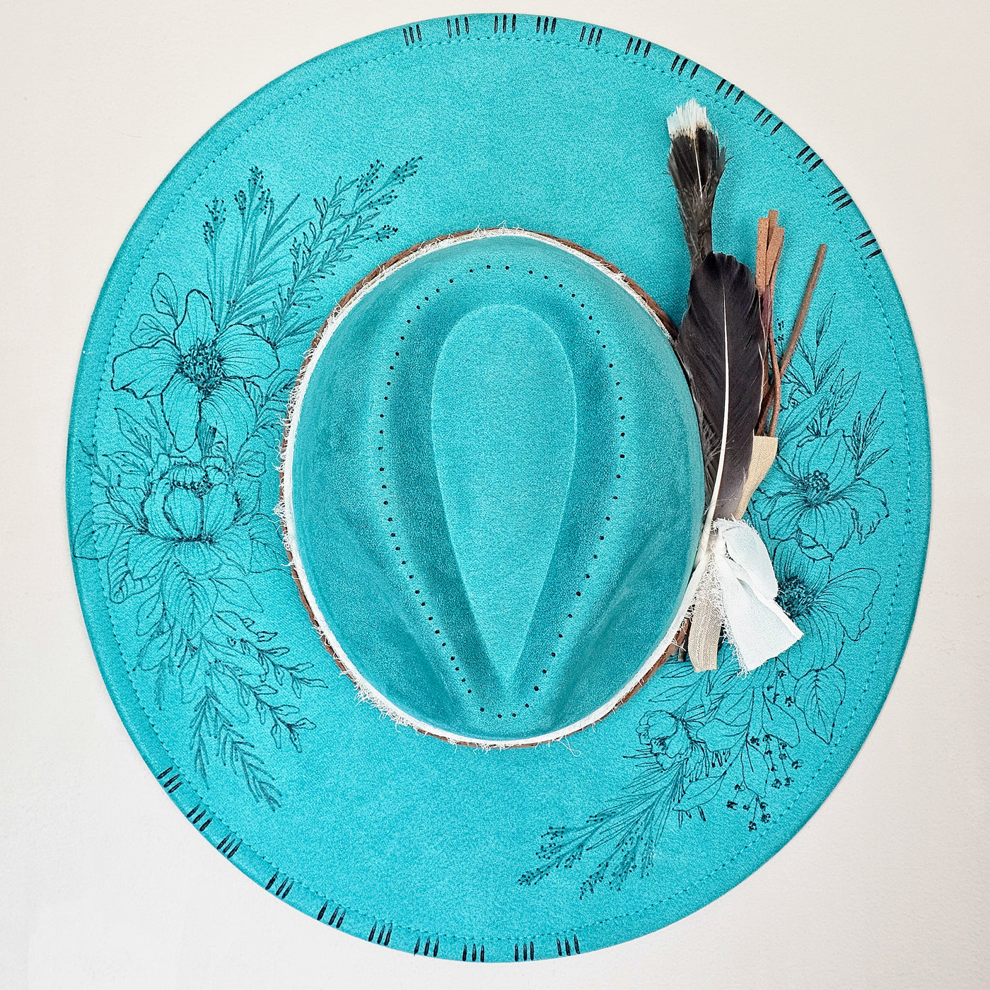 Let's Go Somewhere || Turquoise Suede Burned Wide Brim Hat