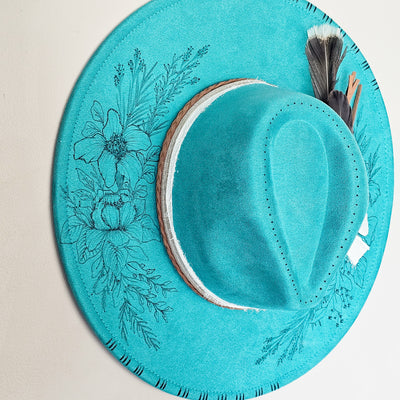 Let's Go Somewhere || Turquoise Suede Burned Wide Brim Hat