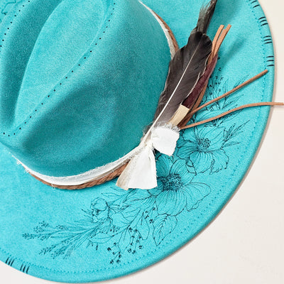 Let's Go Somewhere || Turquoise Suede Burned Wide Brim Hat