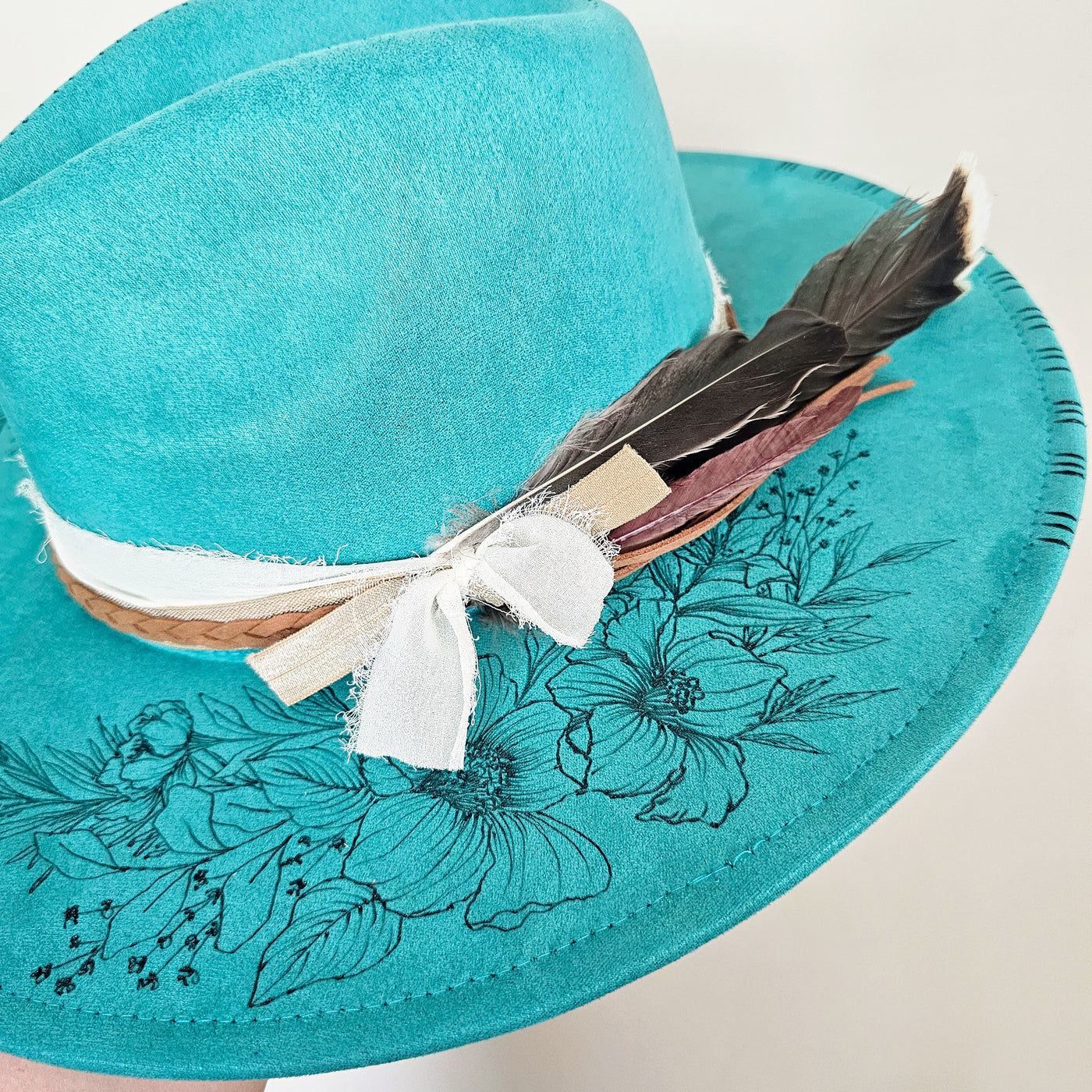 Let's Go Somewhere || Turquoise Suede Burned Wide Brim Hat