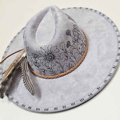 This side of the Garden || Charcoal Gray Suede Burned Wide Brim Hat