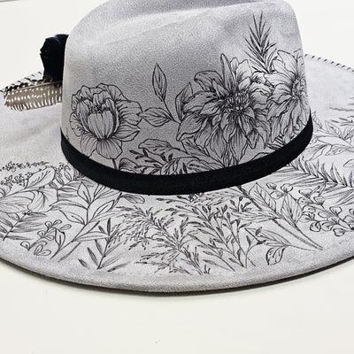This side of the Garden || Charcoal Gray Suede Burned Wide Brim Hat