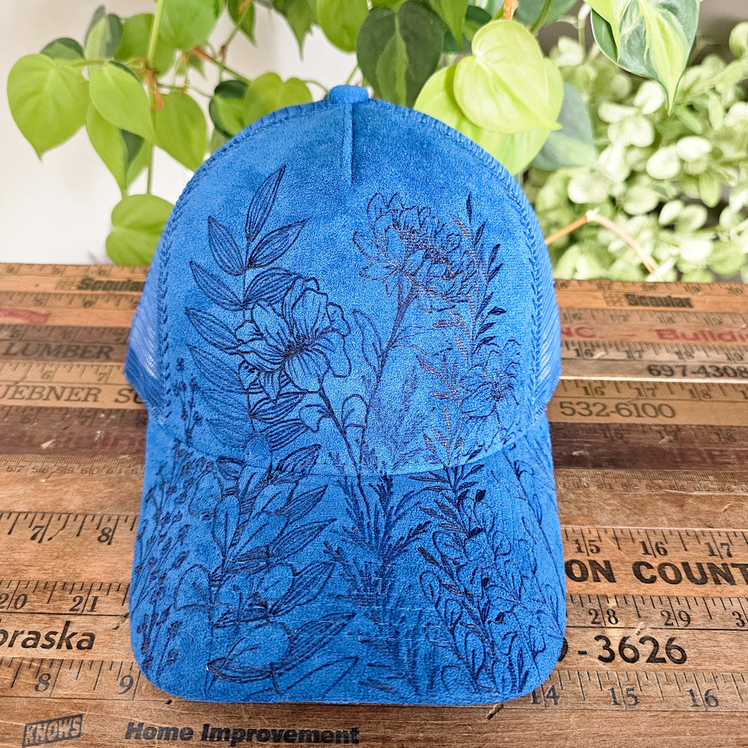 Floral Stems || Suede Baseball Style Mesh Trucker Hat  display picture 1