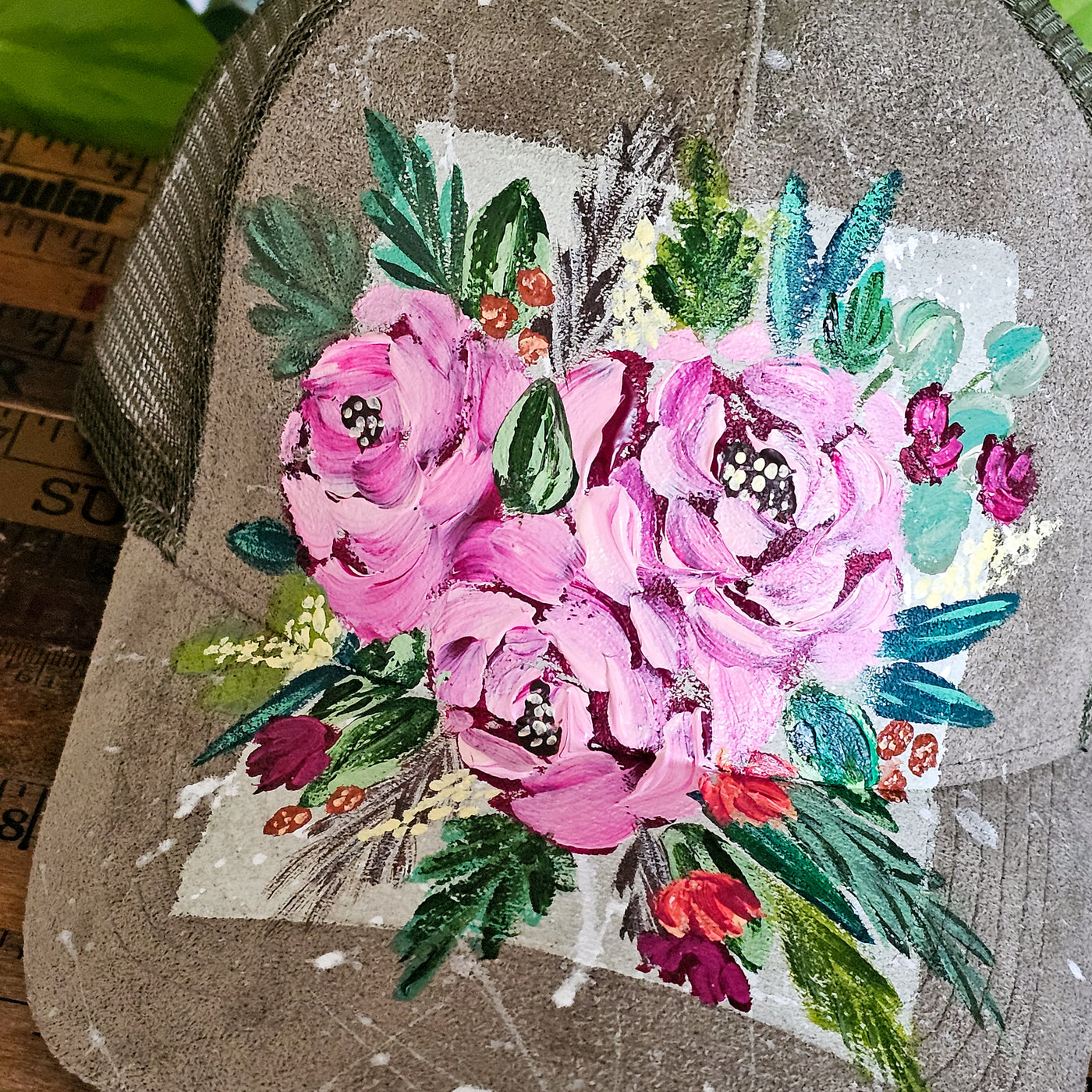The Whole Bouquet || Trucker Style Suede Hat || Freehand Design