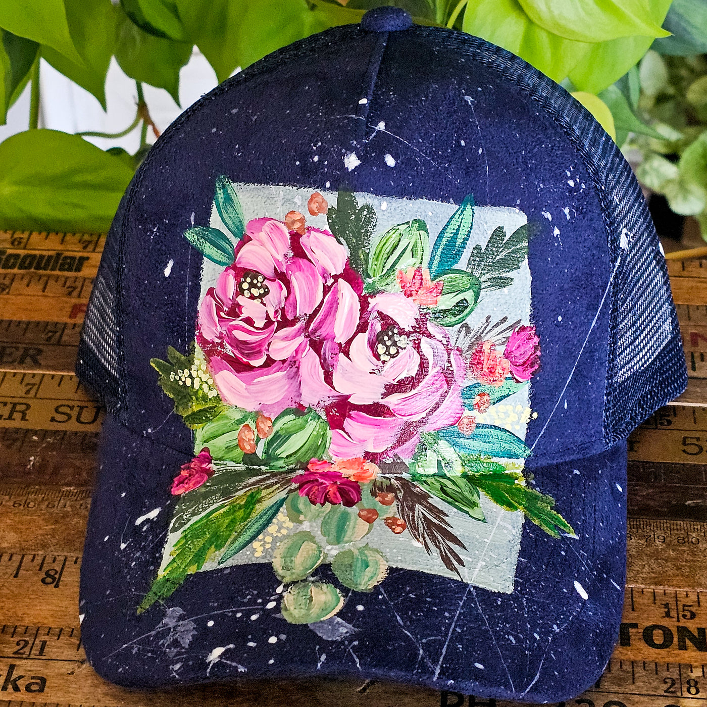 The Whole Bouquet || Trucker Style Suede Hat || Freehand Design