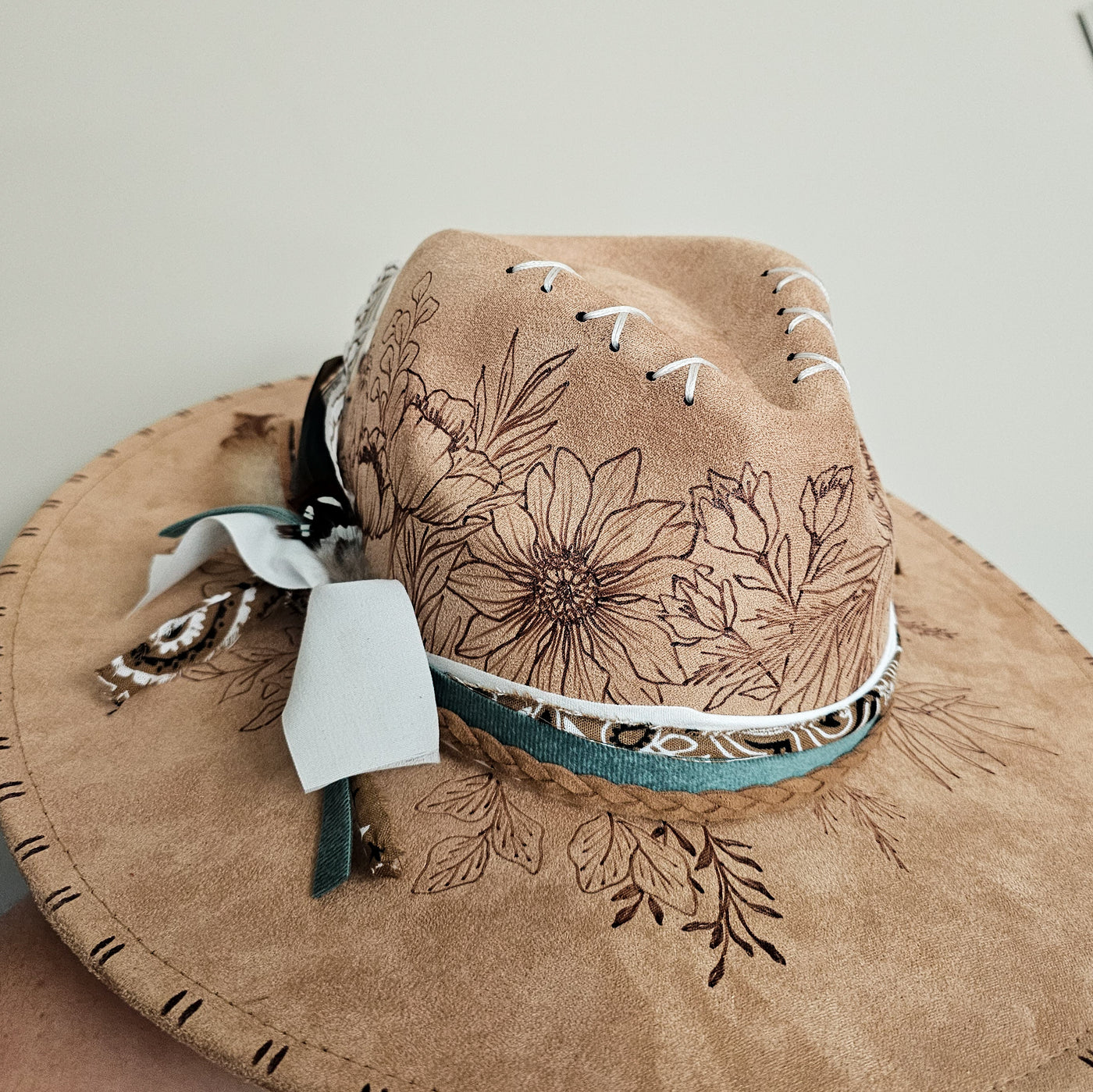 Country Chic || Tan Suede Burned Wide Brim Hat