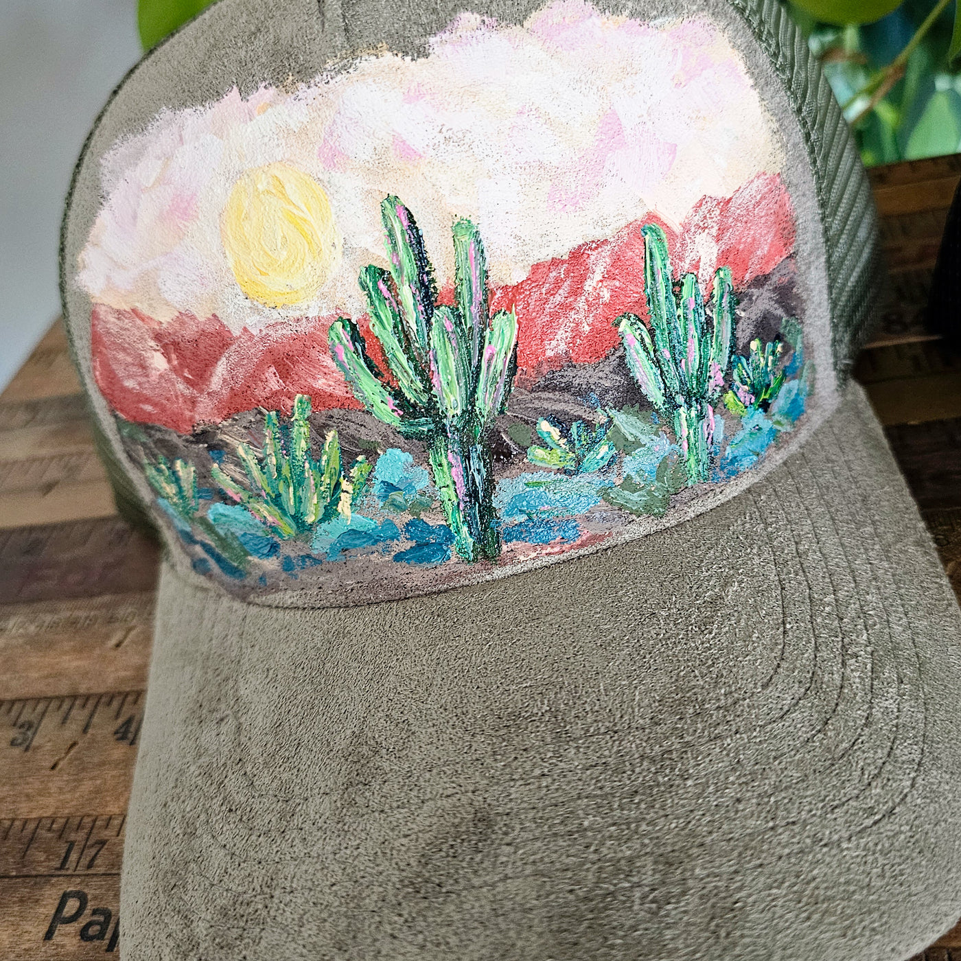 Desert Dreams || Suede Baseball Style Mesh Trucker Hat || Hand Painted