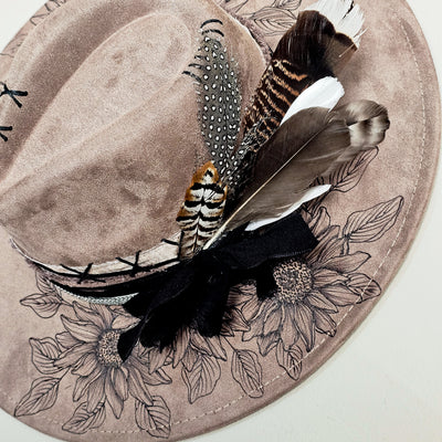 Sunflower Shade || Taupe Suede Burned and Painted Wide Brim Hat