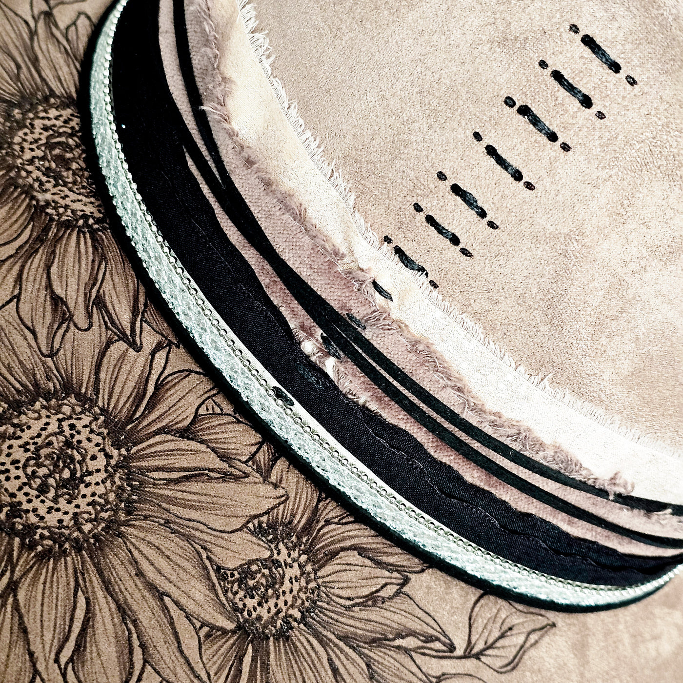 Sunflower Shade || Taupe Suede Burned and Painted Wide Brim Hat