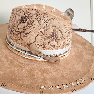 Summer Concert || Tan Suede Burned Wide Brim Hat