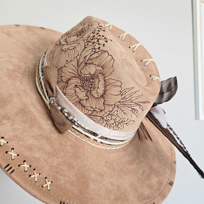 Summer Concert || Tan Suede Burned Wide Brim Hat