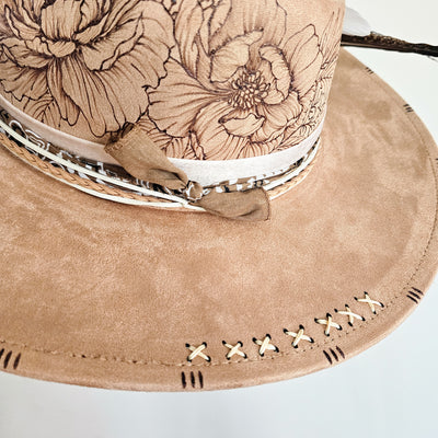 Summer Concert || Tan Suede Burned Wide Brim Hat