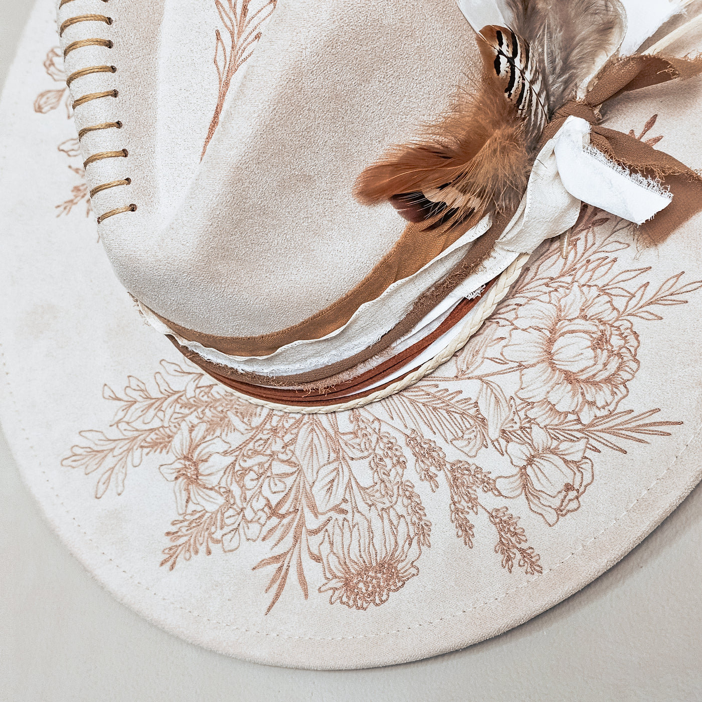 Summer Beauty || Ivory Suede Burned Wide Brim Hat