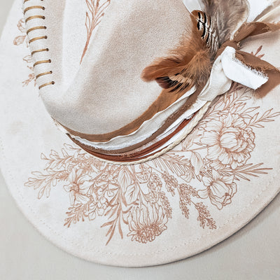 Summer Beauty || Ivory Suede Burned Wide Brim Hat