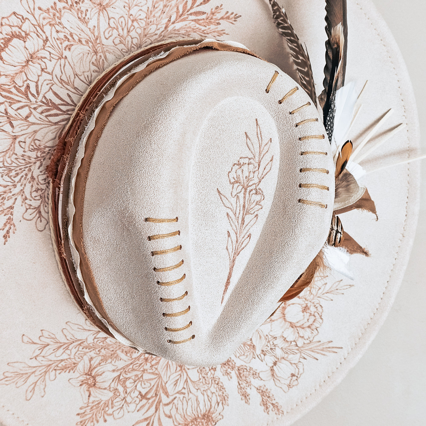 Summer Beauty || Ivory Suede Burned Wide Brim Hat