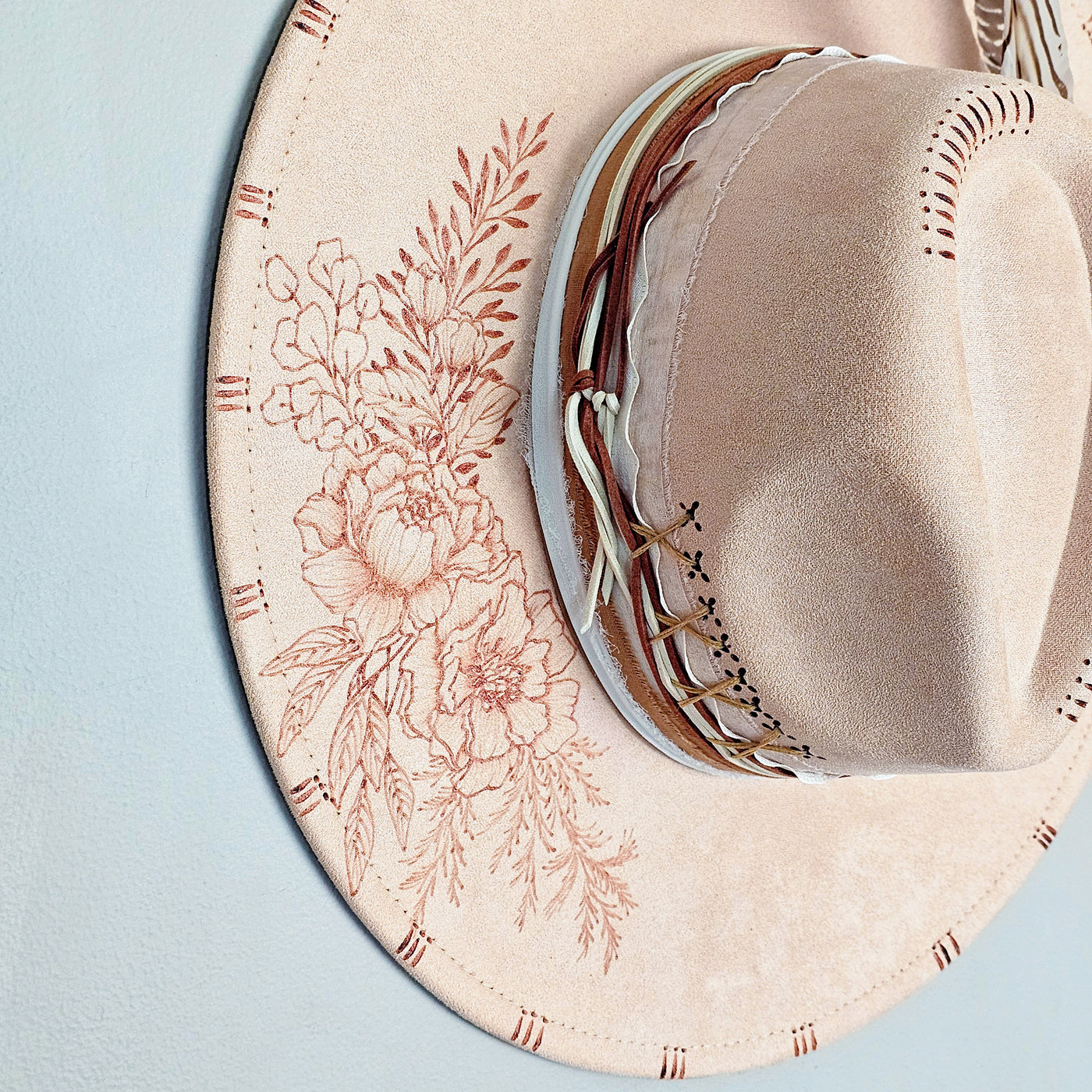 Lainey Peach || Peach Cream Burned Wide Brim Hat