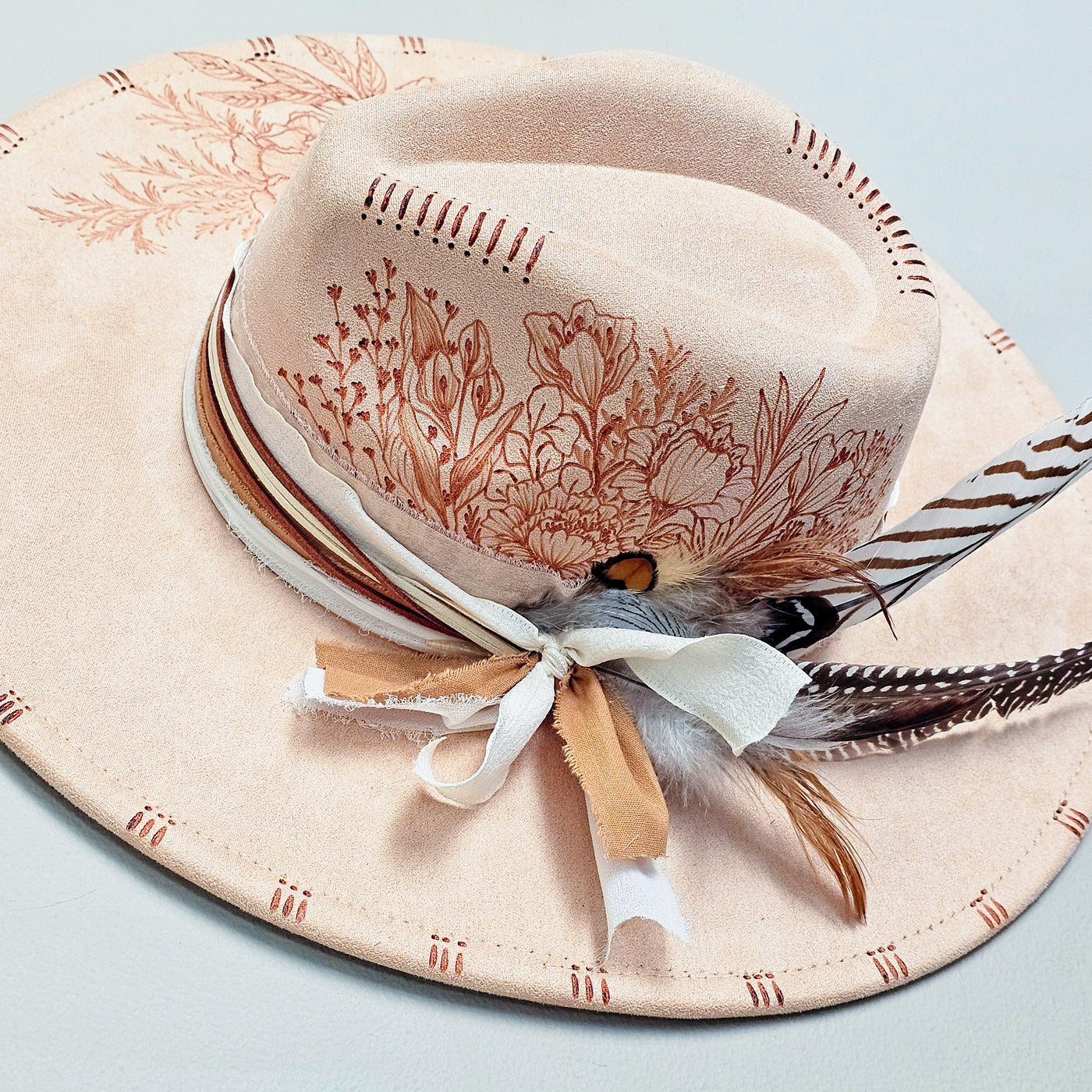 Lainey Peach || Peach Cream Burned Wide Brim Hat