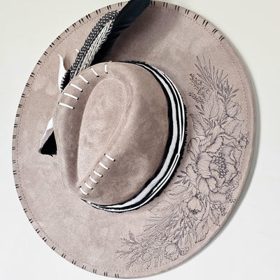 Country Glam || Taupe Suede Burned Wide Brim Hat