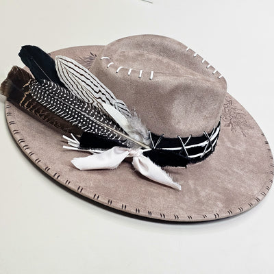 Country Glam || Taupe Suede Burned Wide Brim Hat