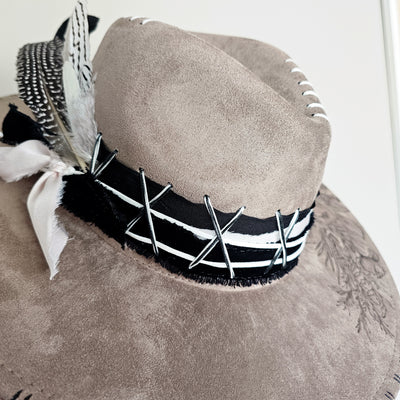 Country Glam || Taupe Suede Burned Wide Brim Hat