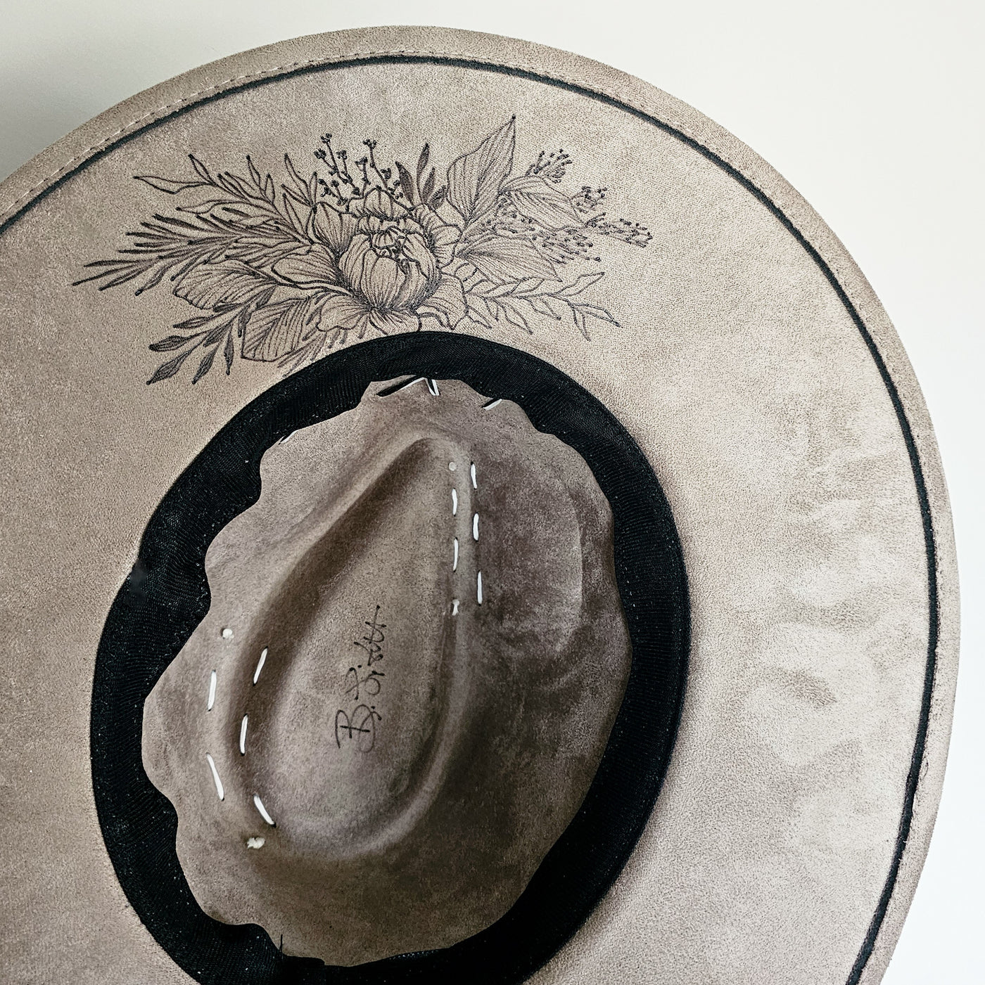 Country Glam || Taupe Suede Burned Wide Brim Hat