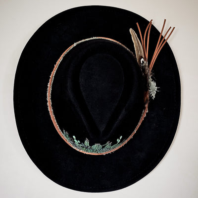 Cactus Jack || Black Burned and Painted Cowboy Style Brim Hat