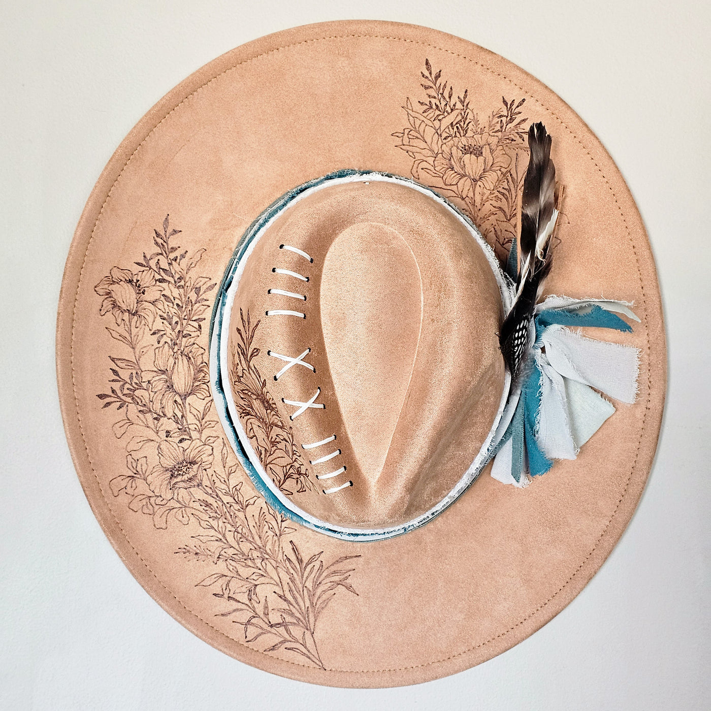 Sweet Surprise || Tan Suede Burned Wide Brim Hat