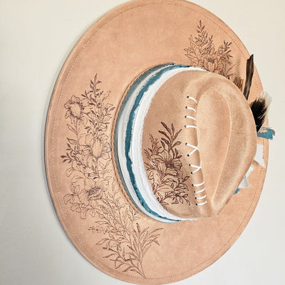 Not My First Rodeo || Tan Suede Burned Wide Brim Hat