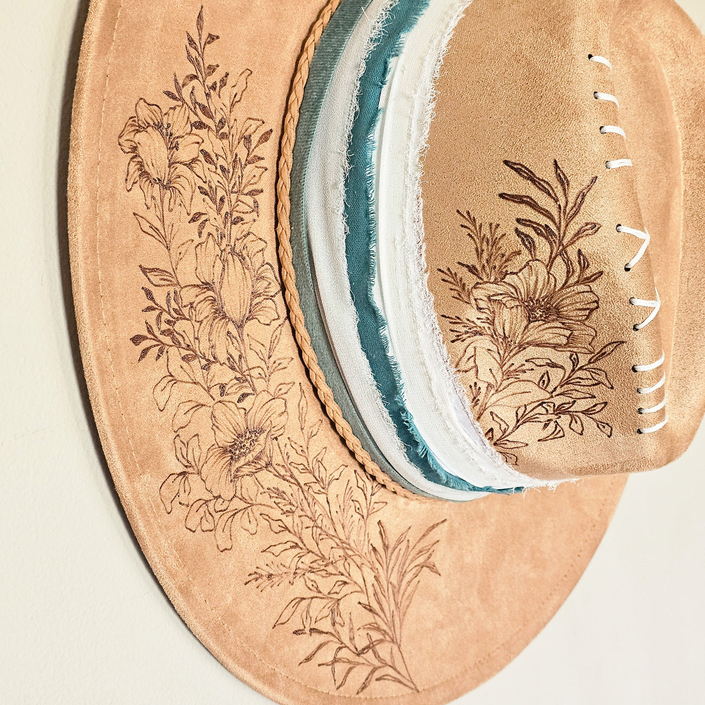 Sweet Surprise || Tan Suede Burned Wide Brim Hat