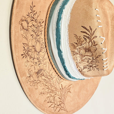 Sweet Surprise || Tan Suede Burned Wide Brim Hat