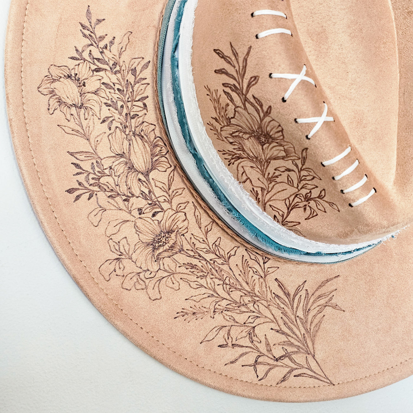 Sweet Surprise || Tan Suede Burned Wide Brim Hat