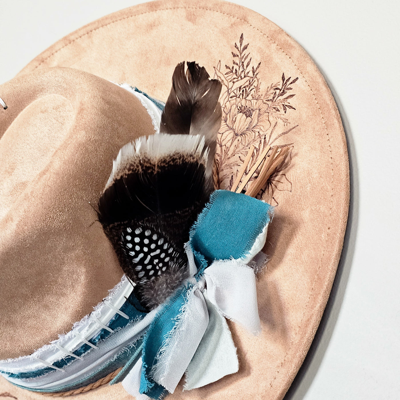 Not My First Rodeo || Tan Suede Burned Wide Brim Hat