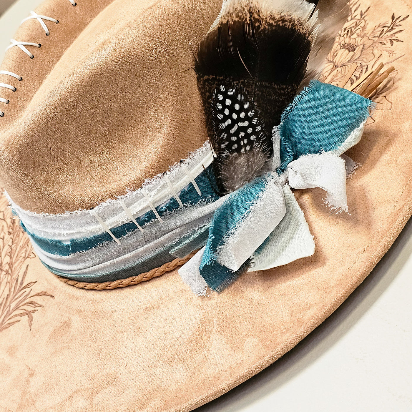 Sweet Surprise || Tan Suede Burned Wide Brim Hat