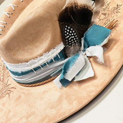 Not My First Rodeo || Tan Suede Burned Wide Brim Hat