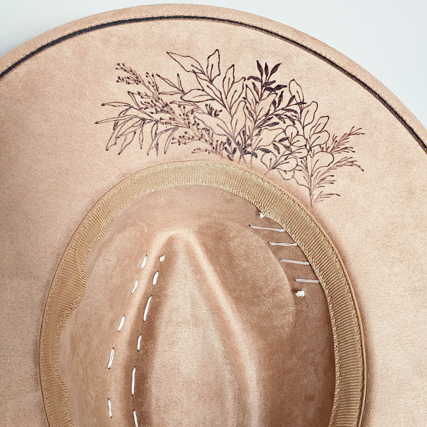 Sweet Surprise || Tan Suede Burned Wide Brim Hat