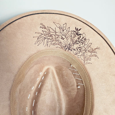 Not My First Rodeo || Tan Suede Burned Wide Brim Hat