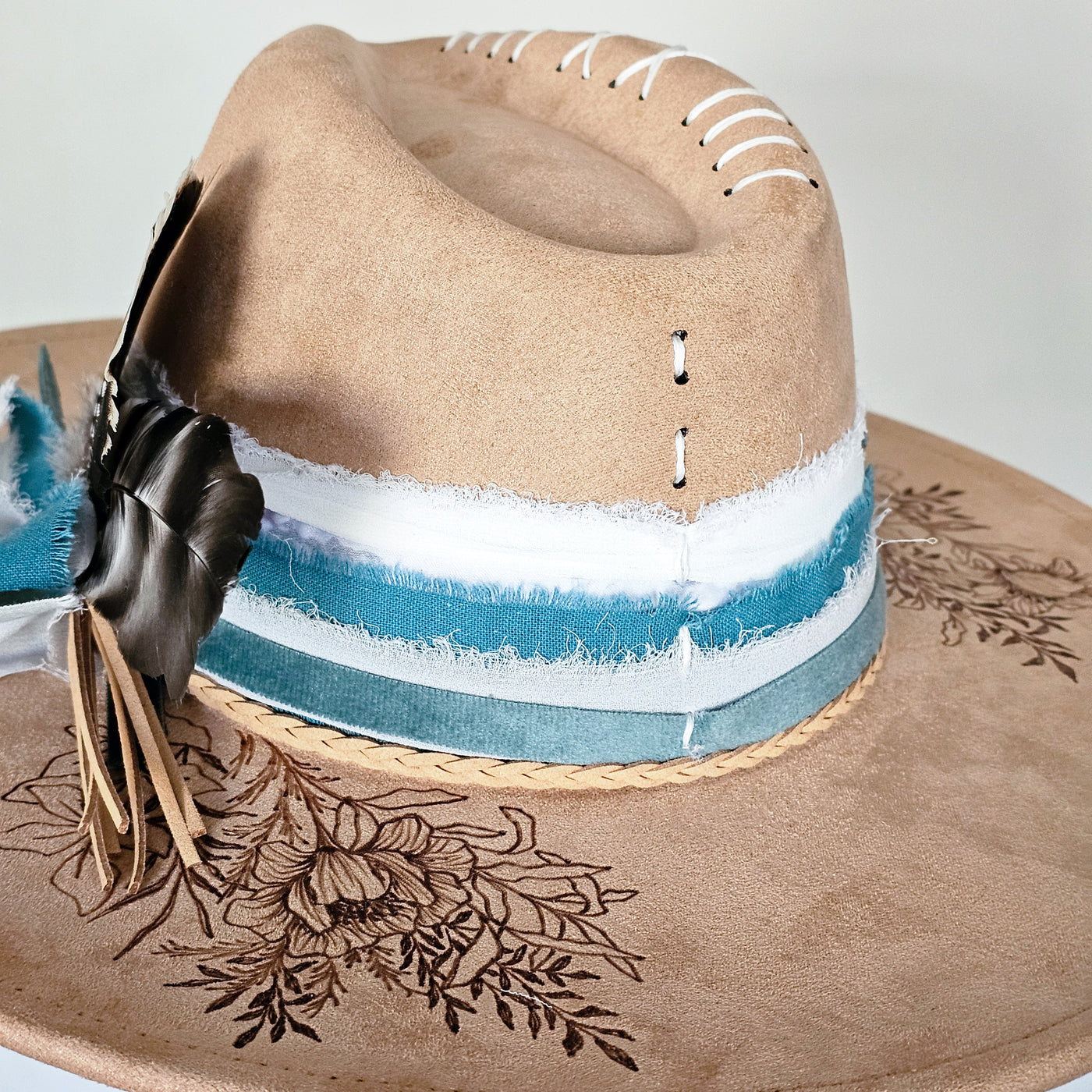 Sweet Surprise || Tan Suede Burned Wide Brim Hat