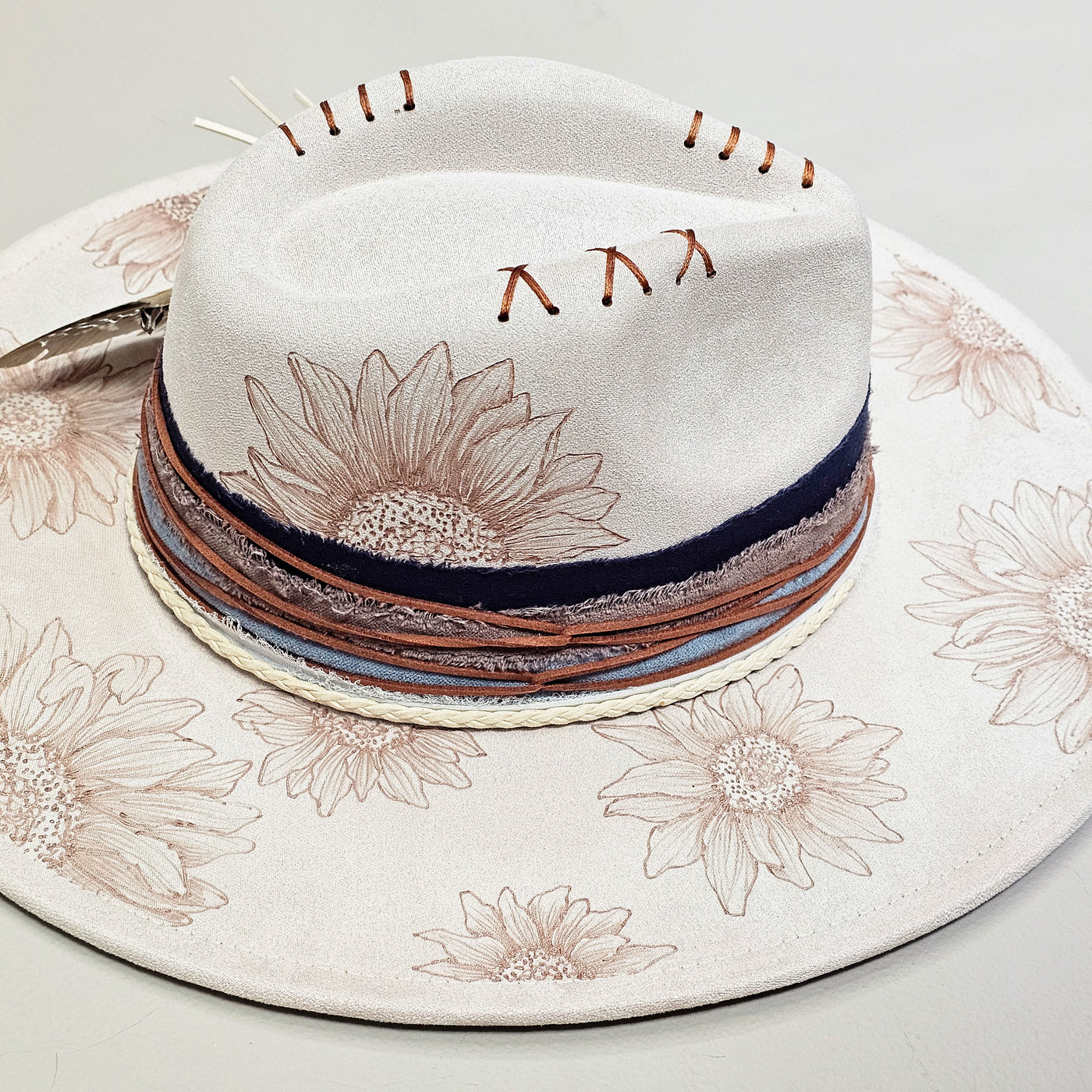 Sunflower Summer || Ivory Suede Burned Wide Brim Hat