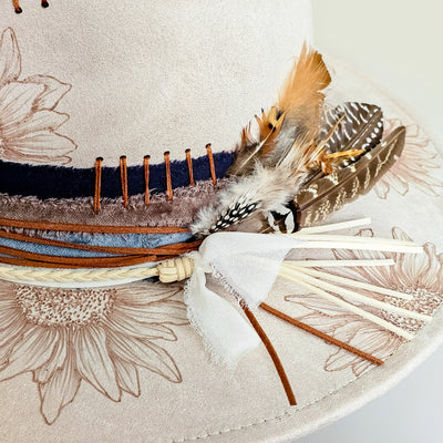 Sunflower Summer || Ivory Suede Burned Wide Brim Hat