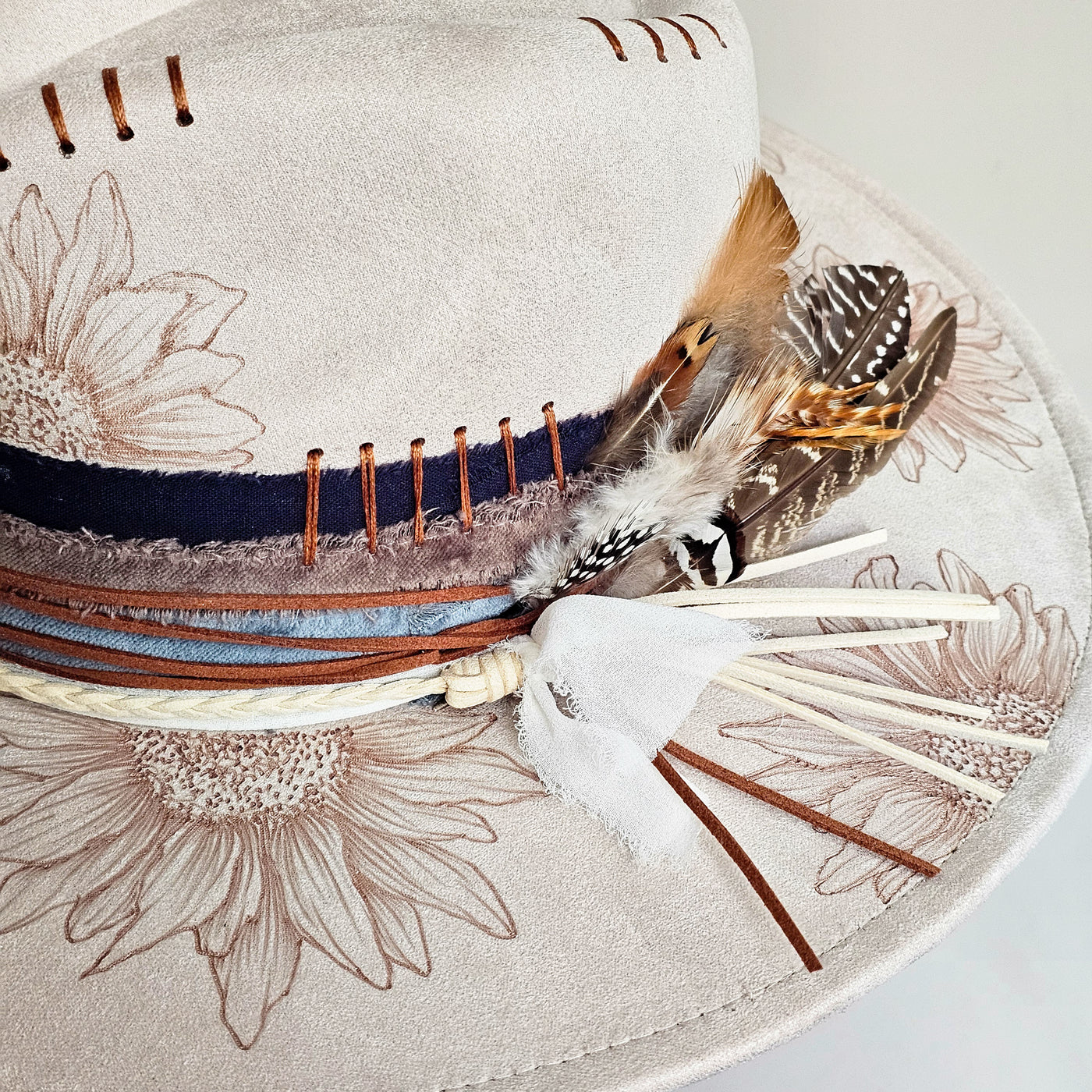 Sunflower Summer || Ivory Suede Burned Wide Brim Hat