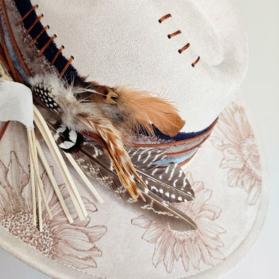 Sunflower Summer || Ivory Suede Burned Wide Brim Hat