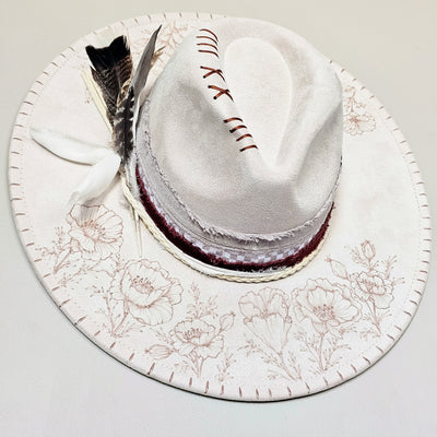 Prim and Poppy || Ivory Suede Burned Wide Brim Hat